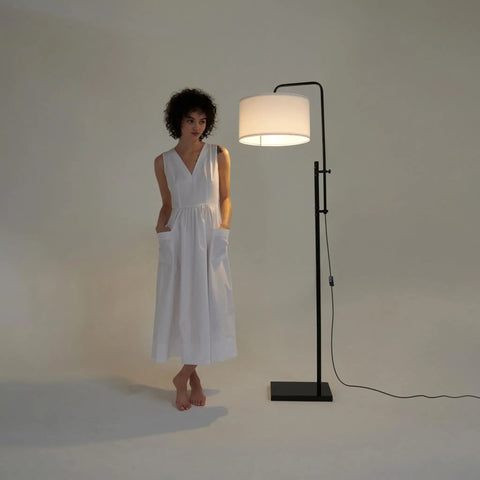 Mid Century Modern Floor Lamp With Ultra Stable Heavy Base And LED Lighting For Bedroom Living Room Or Office Sleek Black