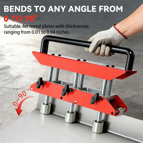 3 Station Metal Roofing Bender With 0 To 90 Degree Edge Roller in use, showing bending mechanism and handle grip for sheet metal.