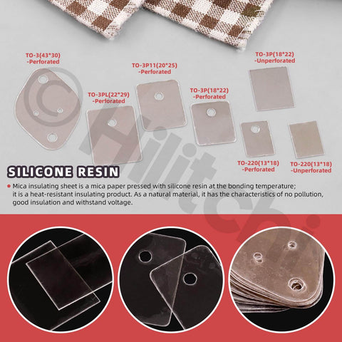 420 Piece Mica Insulator Sheet Assortment Kit For TO 220 TO 3P TO 3P11 TO 3PL And TO 3 With Holes And Without Holes shown in packaging