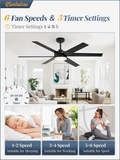 Living room with 56 Inch Ceiling Fan With Lights And Remote Reversible 6 Blade DC Motor Dimmable 3000K To 6000K LED