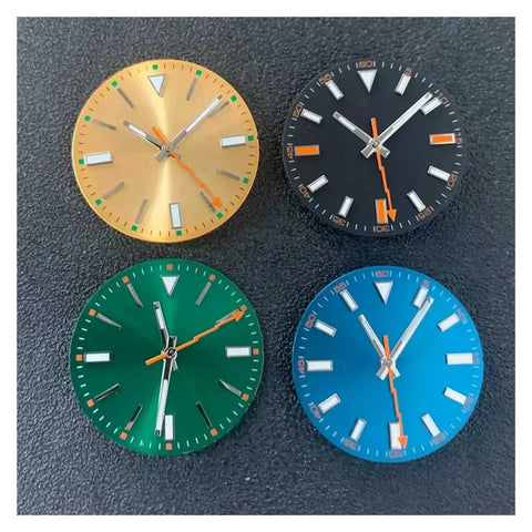 29mm Watch Dial With Hands Set For Miyota 8215 8200 8205 821A 2813 3804 Movements, four colorful dials with orange second hand