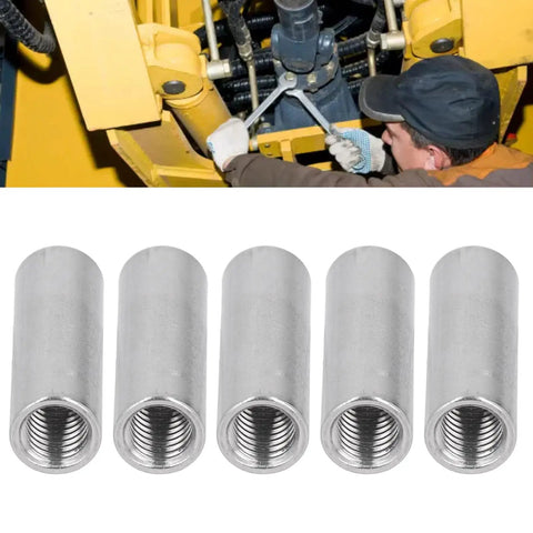 Five Pack Round Coupling Nuts M12 By 1.75mm 50mm Long 304 Stainless Steel Round Sleeve Stud Nuts Threaded Hardware For Bracket Building Maintenance Heavy Duty Connecting Rod Fasteners shown with threaded ends