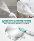 High Pressure Rain Shower Head With Filtered Wand And 8 Spray Modes Plus 71 Inch Extra Long Hose showing powerful jet cleaning