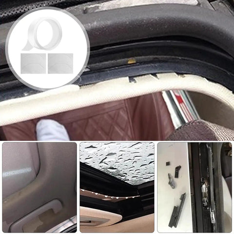 Transparent Sunroof Seal Tape for Leak Proof DIY Fix, Weatherproof Dustproof Adhesive Seal Strip shown on car roof area
