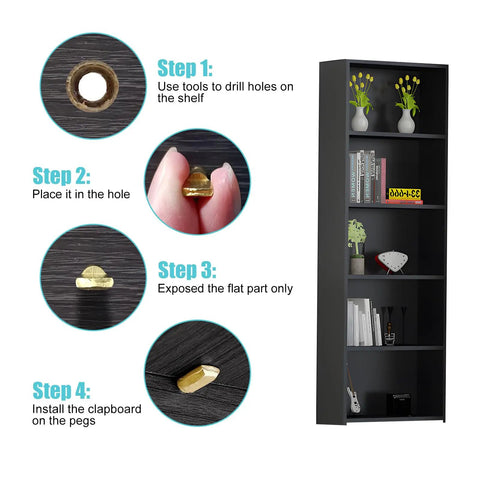 Rock Solid 5Mm Shelf Pins And Cabinet Brackets, 80 Pack Zinc Alloy Rack Supports With Sleek Nickel Finish, Dead Simple Drop In Hardware For Fast Wood Shelving Makeovers That Last installation steps with shelf pins and cabinets.