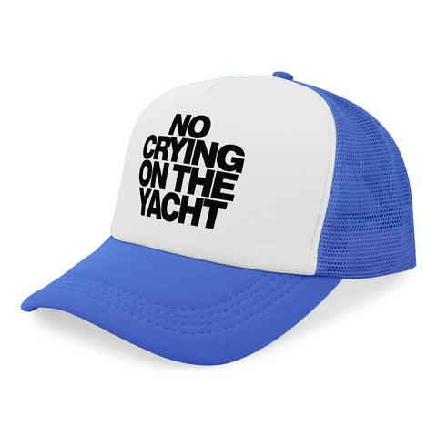 Royal Blue Yacht Vibes Dad Hat For Men And Women, Lightweight Baseball Cap with slogan 'No Crying on the Yacht'