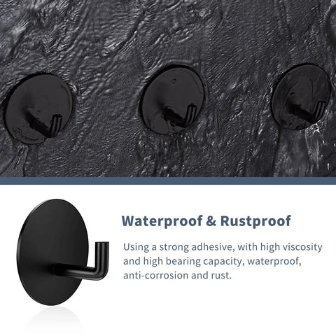 Heavy Duty Waterproof Adhesive Hooks For Bathroom Stainless Steel 304 Black Stick On Wall Hooks 6 lb load capacity on wet surface