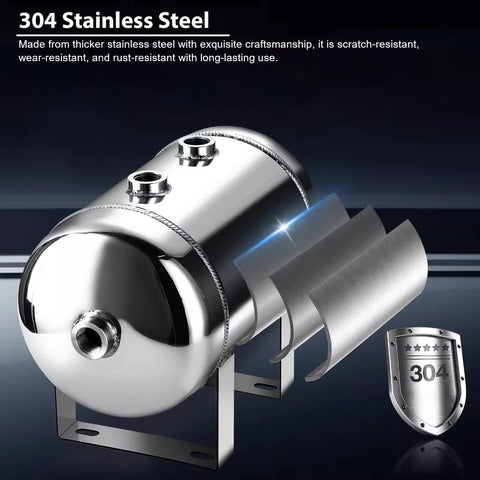 Heavy Duty 8L Portable Air Compressor Receiver Tank Made From Top Tier 304 Stainless Steel For Car Tires And Industrial Tasks Durable Mirror Finish With Secure Mount Brackets And Essential Fittings Fits Under Hood Or In Garage Easy Install No Rust