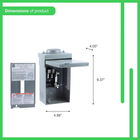 Dimensions of 40 Amp Outdoor Load Center With Rainproof Cover And Top Entry Feeder Options, 120/240V Single Phase Panel