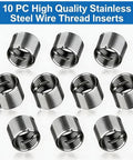 10 piece stainless steel wire inserts from M14 X 1.5 Thread Repair Kit With Helicoil Inserts And HSS Drill Bit, for repairing metal threads.
