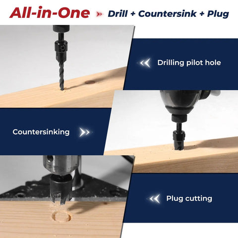 Pro Grade All In One 15 Piece Countersink Drill Bit Set For Woodworking With High Speed Steel; drilling and countersinking wood