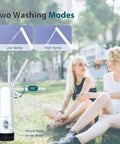 Portable USB Charged Bidet Mini Personal Cleaner For Soothing Perineal Care After Childbirth Travel Friendly Foldable 180 Degree Swivel Waterproof Eco Friendly Hygiene On The Go with two washing modes, low and high spray, displayed on a grassy background.
