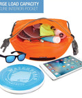 Open Waterproof Locking Backpack With Secura Lock Security, Anti Theft 3 Digit Combo, Lightweight Orange Daypack showing contents