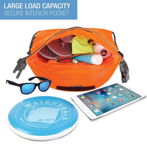 Open Waterproof Locking Backpack With Secura Lock Security, Anti Theft 3 Digit Combo, Lightweight Orange Daypack showing contents
