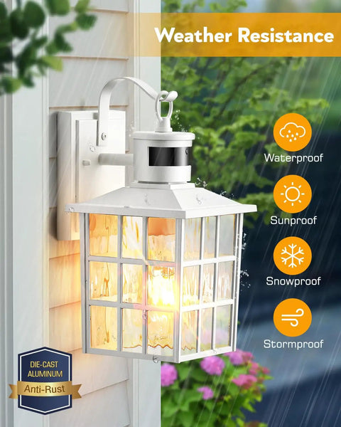 White Motion Sensor Outdoor Porch Light Wall Mount for House Modern Exterior Sconce Aluminum Anti Rust Waterproof