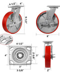Heavy Duty Eight Inch Caster Wheels Set Of Four Polyurethane Swivel Casters With Six Thousand Pound Capacity includes 8 inch wheels with durable metal mounts.