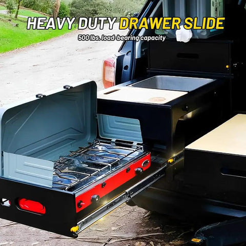 Pair 500 Lb Heavy Duty Drawer Slides With Lock, 72 Inch Full Extension Ball Bearing, installed with stove in RV.