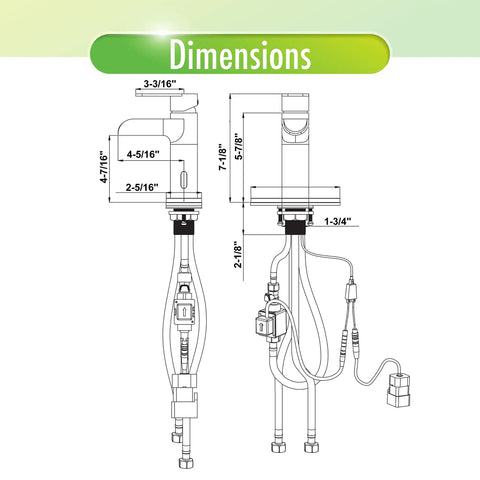 Technical diagram of Touchless 4-Inch Centerset Matte Black Bathroom Faucet With Motion Sensor dimensions.