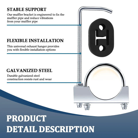 Heavy Duty 2.5 Inch Exhaust Clamp Kit With Rod And Rubber Hangers For Fixing Muffler Pipes Reduce Engine Noice On Cars And Trucks Essential Auto Parts galvanized steel clamp and rubber hanger