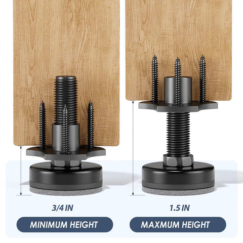 12 Pack Adjustable Leveling Feet With Large Base And T Nut Kit showing minimum and maximum height settings