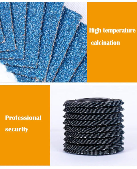 Close-up of blue 40 Grit Zirconia Flap Disc 5 Inch 125mm Industrial Sanding Wheel shown stacked, highlighting grit and size.