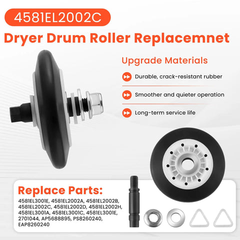 Dryer Repair Kit With Drum Roller Belt And Idler Pulley Replacement Parts For 4581EL2002C 4400EL2001A 4561EL3002A