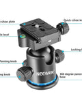36mm Tripod Ball Head With 360 Degree Pan, Heavy Duty Metal Build, Arca Type Plate, Pro Grade Rig Companion For Photography And Videography., shown with quick-shoe plate and knobs