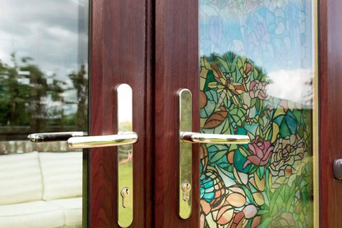 Self-Adhesive Privacy Glass Window Film In Spring Chapel Tulia Pattern, 17 By 78 Inch Roll, on door glass surface