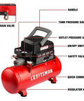 Detailed view of 2 Gallon Portable Air Compressor With Knockout Oil Free Motor Delivering A Steady 125 Psi Through A Tough Hot Dog Tank.