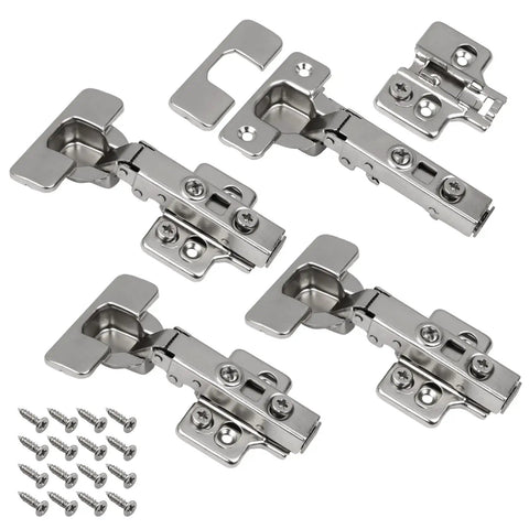 3D Soft Close Cabinet Hinge For Besta Doors With Cover, Easy Install And Adjustable Tension, Smooth Quiet Closing, 4 Pack, Silver Finish, screws