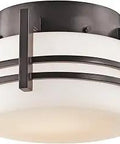 Pacific Edge Outdoor Ceiling Light 1 Light Architectural Bronze Finish With Satin Etched Cased Opal Glass Damp Location Rated Modern Round Curve Design That Makes Patios Porches And Walkways Look Fire, side view