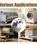Various applications of 2 Inch Double Wheel Swivel Caster Wheels Set Of 4 Rubber Heavy Duty Casters with sofa, washing machine, workbench.
