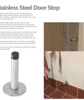 Stainless Steel Wall Mounted Door Stopper With Rubber Bumper Low Noise Cushioned Guard 3.9 X 2.0 Inches installed on wall