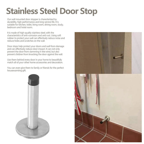 Stainless Steel Wall Mounted Door Stopper With Rubber Bumper Low Noise Cushioned Guard 3.9 X 2.0 Inches installed on wall