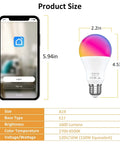 Ultra Bright 16W Smart LED Bulbs 150W Equivalent 1600 Lumen Full Color Changing WiFi E26 A19 No Hub Needed Works With Alexa and Google Home 4 Pack Ideal For Living Room Bedroom Office App Control Voice Activated product size comparison with smartphone.