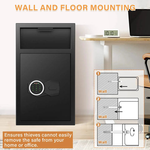 2.7 Cubic Drop Slot Safe for Cash and Jewelry with Deposit Slot and Sawtooth Edge Quick Access via Combination Lock and Key setup