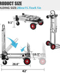 Beefy Heavy Duty 2 In 1 Aluminum Hand Truck Dolly Convertible With One Hand Switch For Versatile Lifting Up To 440 Lbs Four Wheel Or 220 Lbs Two Wheel, folded 28x15.7x9.1 in