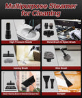 Supercharged 1500W Steam Cleaner with 1.2L Tank and 10s Heat Up delivers 221 Degrees High Pressure Steam to Wipe Away Stubborn Grease from Kitchens and Cars, Includes 20 Attachment Tools for versatile cleaning.