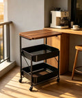 Versatile 2 Tier Rolling Utility Cart With Solid Wood Top And Reinforced Steel Mesh Basket Hella Sturdy Storage Trolley Smooth Glide Kitchen Organizer And Small Space Daily Flex on balcony.