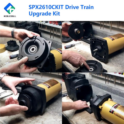 Drive Train Upgrade Kit for 1 and a Half HP Pool Pumps SPX2610CKIT installation process on workbench.