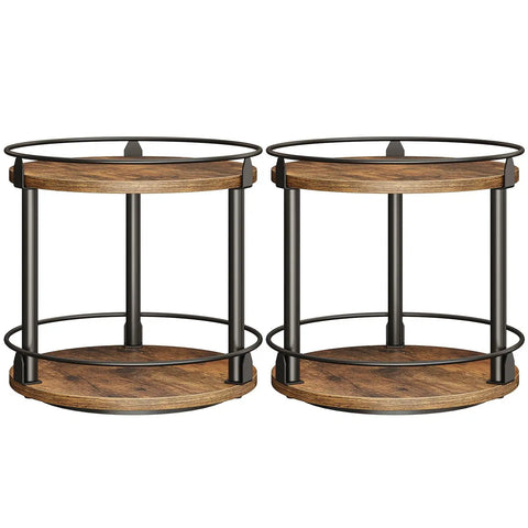 2 Tier Lazy Susan Spice Rack Set With Smooth 360 Degree Spin Rotating Spice Organizer For Cabinet or Countertop, rustic brown finish