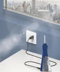 Replacement Water Flosser Charger For Cordless Models WP360 WP360C WP360W WP440 WP400 WP440C WP450 WP462 WP462W And WF Series USB Charging Cable 5ft Power Adapter connected to wall socket with blue water flosser.