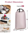 Travel Laundry Bag For Dirty Clothes With Waterproof Moisture Resistant Vacuum Compression Space Saving Organizer shown with dimensions 19x13x5 inches, pink color.