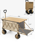 Heavy Duty Collapsible Folding Wagon With Integrated Aluminum Table All Terrain Beach Cart With Open Tailgate Go-To For Camping Garden Sports And Outdoor Adventures Durable Khaki
