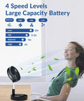 Portable Battery Operated Fan For On The Go USB Rechargeable Desk Floor Pedestal With Adjustable Height 4 Speed Settings