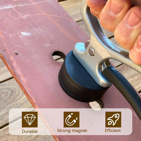 Heavy Duty Magnetic Pickup Tool With 40 Lbs Pull Telescoping Magnet Stick lifting a metal plate with quick release handle.