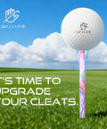 Golf ball on a multicolor bamboo tee on a course, Multicolor Golf Tees Set, Bamboo Wood 100 Pack With Mixed Sizes for long drives.