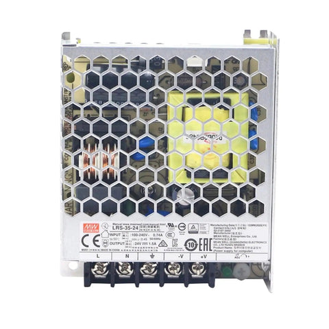 Rock Solid 24V Switching Power Supply 36W 1.5A Single Output showing internal components in compact metal casing.