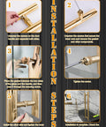 Titanium Gold Round Barn Door Handles Set installation steps for French and exterior shower doors, shows double-sided handle setup process.
