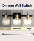 21.5 Inch Black And Brass Gold Vintage Wall Sconce With Clear Glass Globe Shade Sleek Industrial Arched LED Vanity Light Dimmer Switch